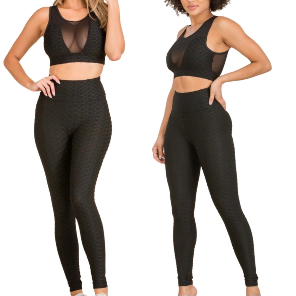 Brand New Black High Waist Anti-Cellulite Leggings & Sports Bra - Black